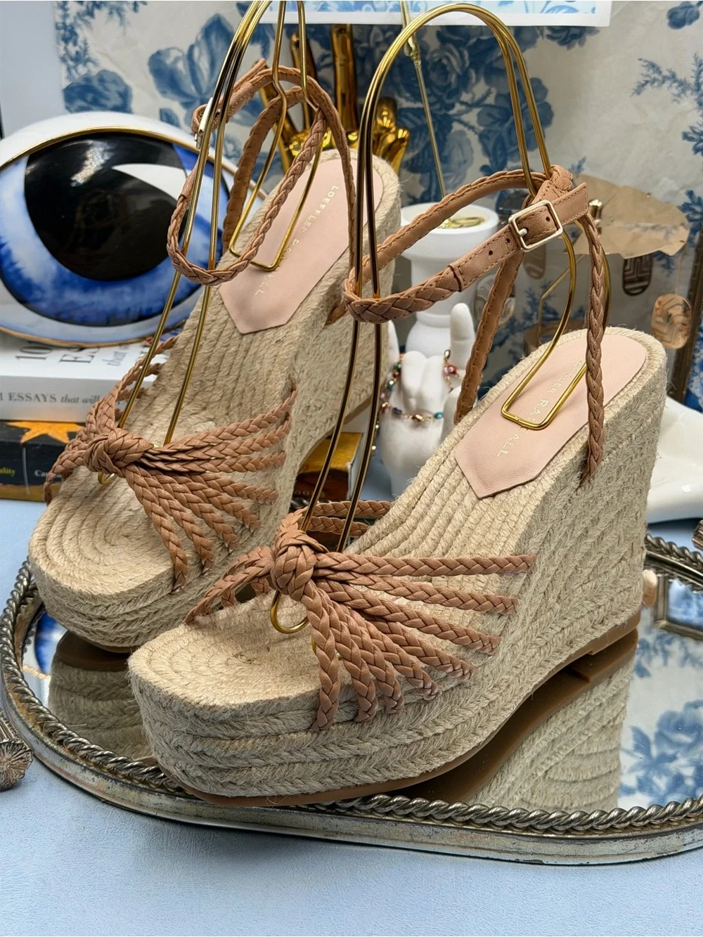 🆕 LOEFFLER RANDALL 🧿 NWOB Pamela Mignon Knot Braid Leather Wedge, Dune - Sz 9